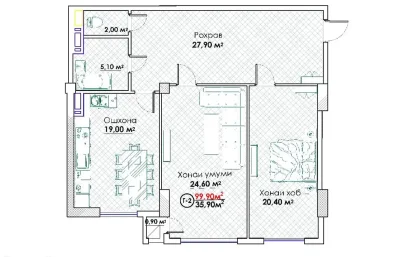 2-комн. квартира, 5 этаж, 100 м², Исмоили Сомони Спартак — миниатюра 6