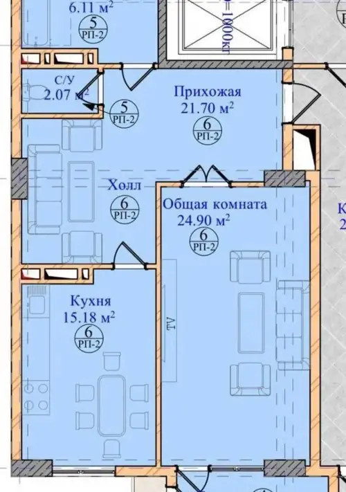 2-комн. квартира, 14 этаж, 80 м², Шохмансур — миниатюра 3
