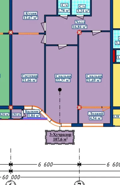 3-комн. квартира, 9 этаж, 107 м², И Сомони — миниатюра 4