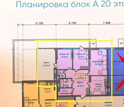 3-комн. квартира, 20 этаж, 112 м², Сино, Цирк, Гулистон — миниатюра 6
